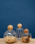 Γυάλινο Δοχείο Αποθήκευσης με Καπάκι από Mango Wood (Spherical)